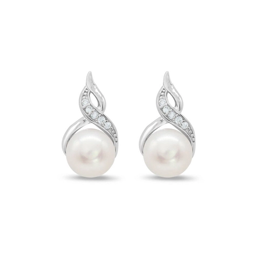 Brinco de Prata Top com Zircônia Cristal e Pérola Biwa