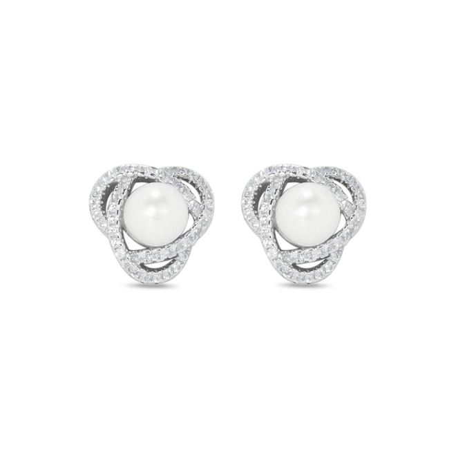 Brinco de Prata Top com Pérola Biwa e Zircônia Cristal
