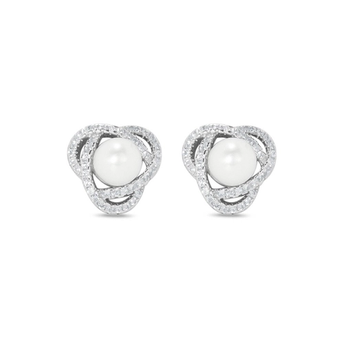 Brinco de Prata Top com Pérola Biwa e Zircônia Cristal