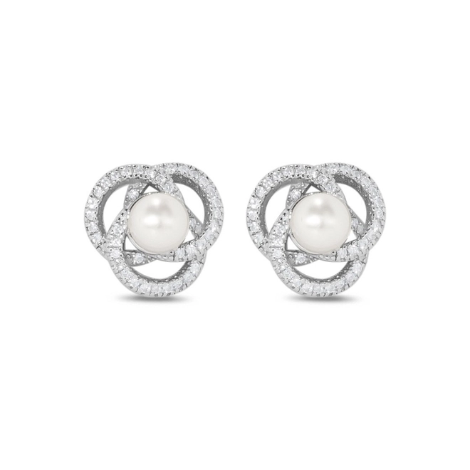 Brinco de Prata Top com Pérola Biwa e Zircônia Cristal