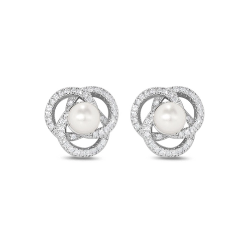Brinco de Prata Top com Pérola Biwa e Zircônia Cristal
