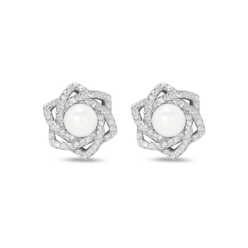 Brinco de Prata Top com Pérola Biwa e Zircônia Cristal