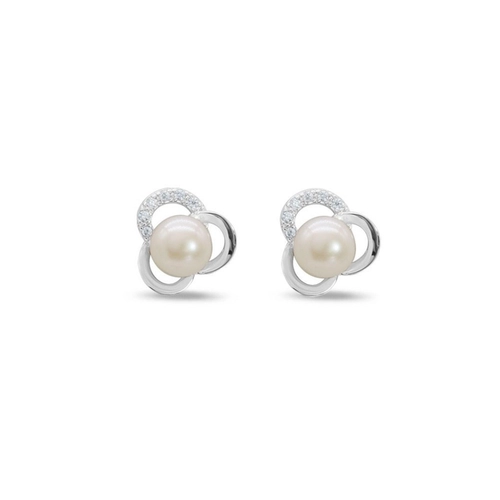 Brinco de Prata Top com Pérola Biwa e Zircônia Cristal