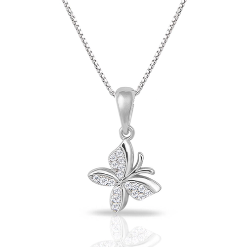 Gargantilha de Prata Borboleta com Zircônias Cristal Cravejadas