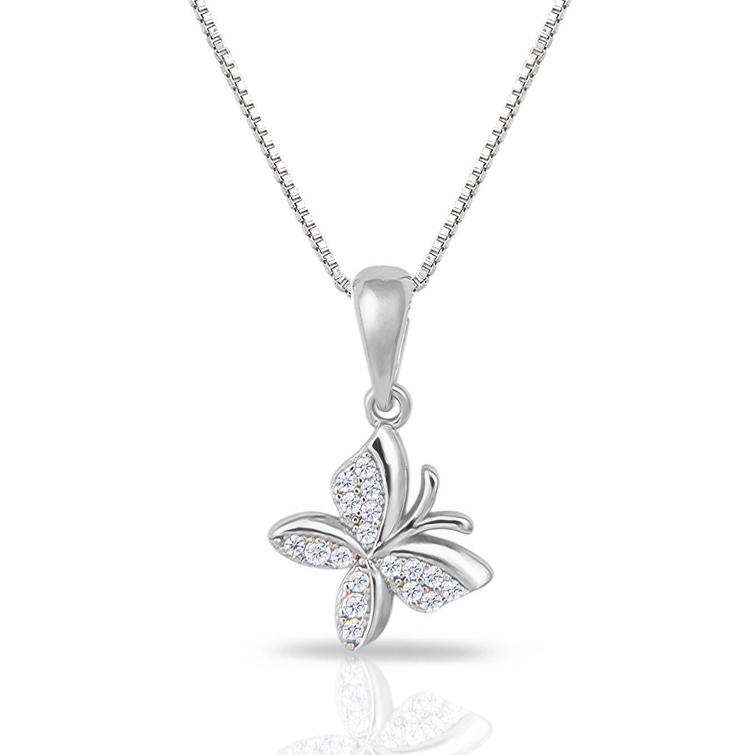 Gargantilha de Prata Borboleta com Zircônias Cristal Cravejadas