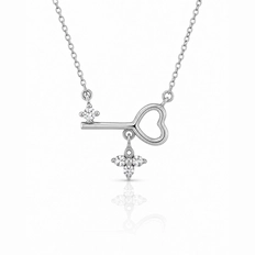 Gargantilha Blend Collection Chave Espelhada com Flor e Zircônia Cristal