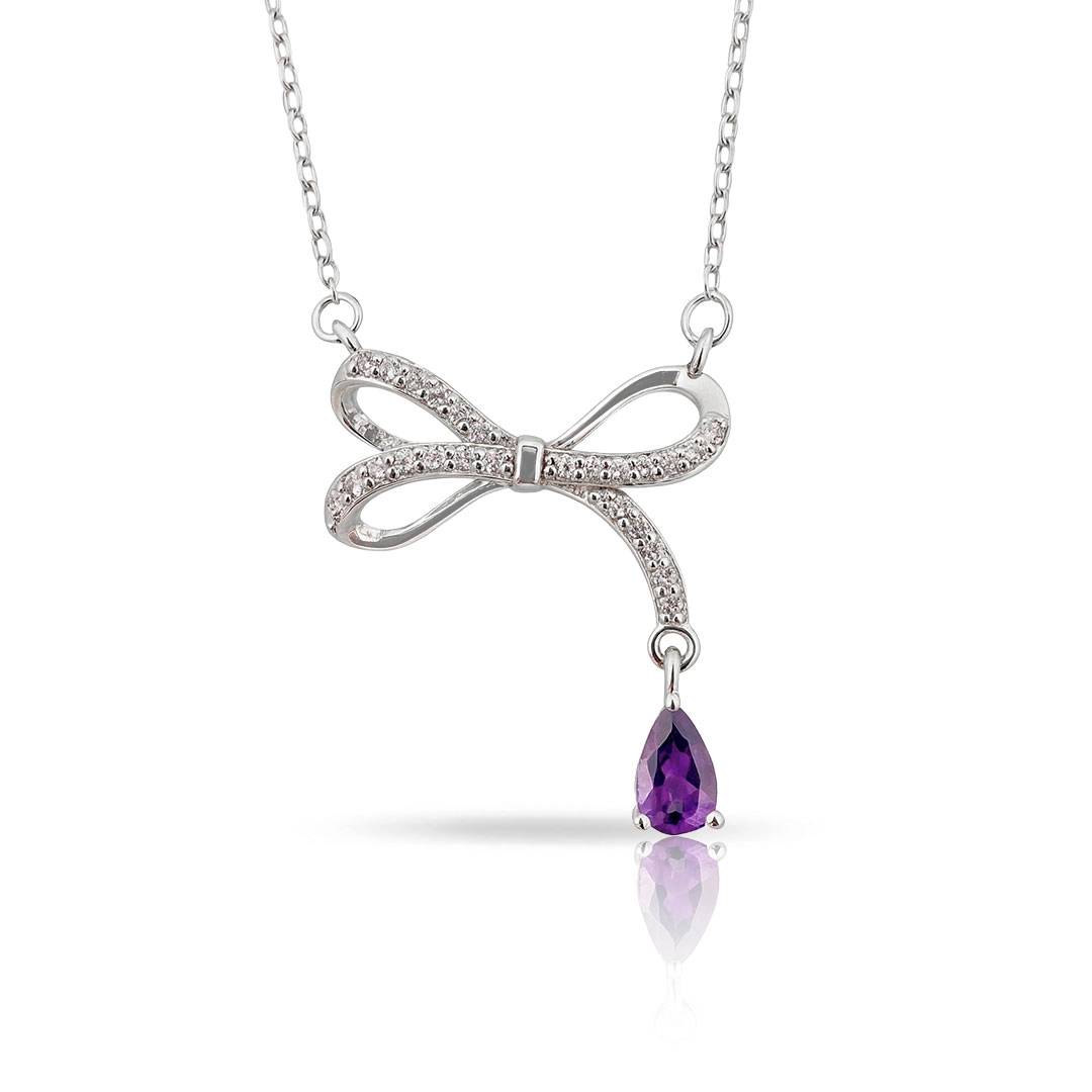 Gargantilha de Prata Blend Collection Zircônia Laço com Gota Ametista