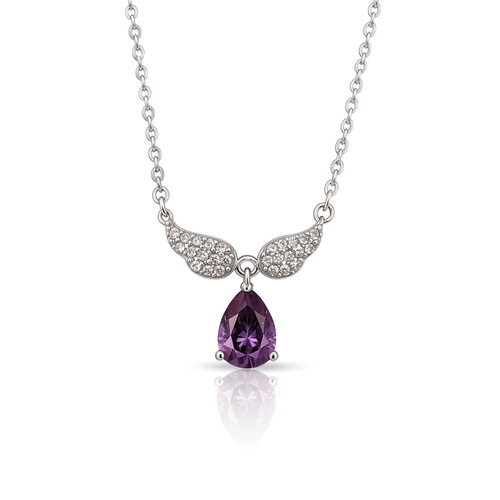 Gargantilha de Prata Blend Collection Zircônia Asas com Gota Ametista