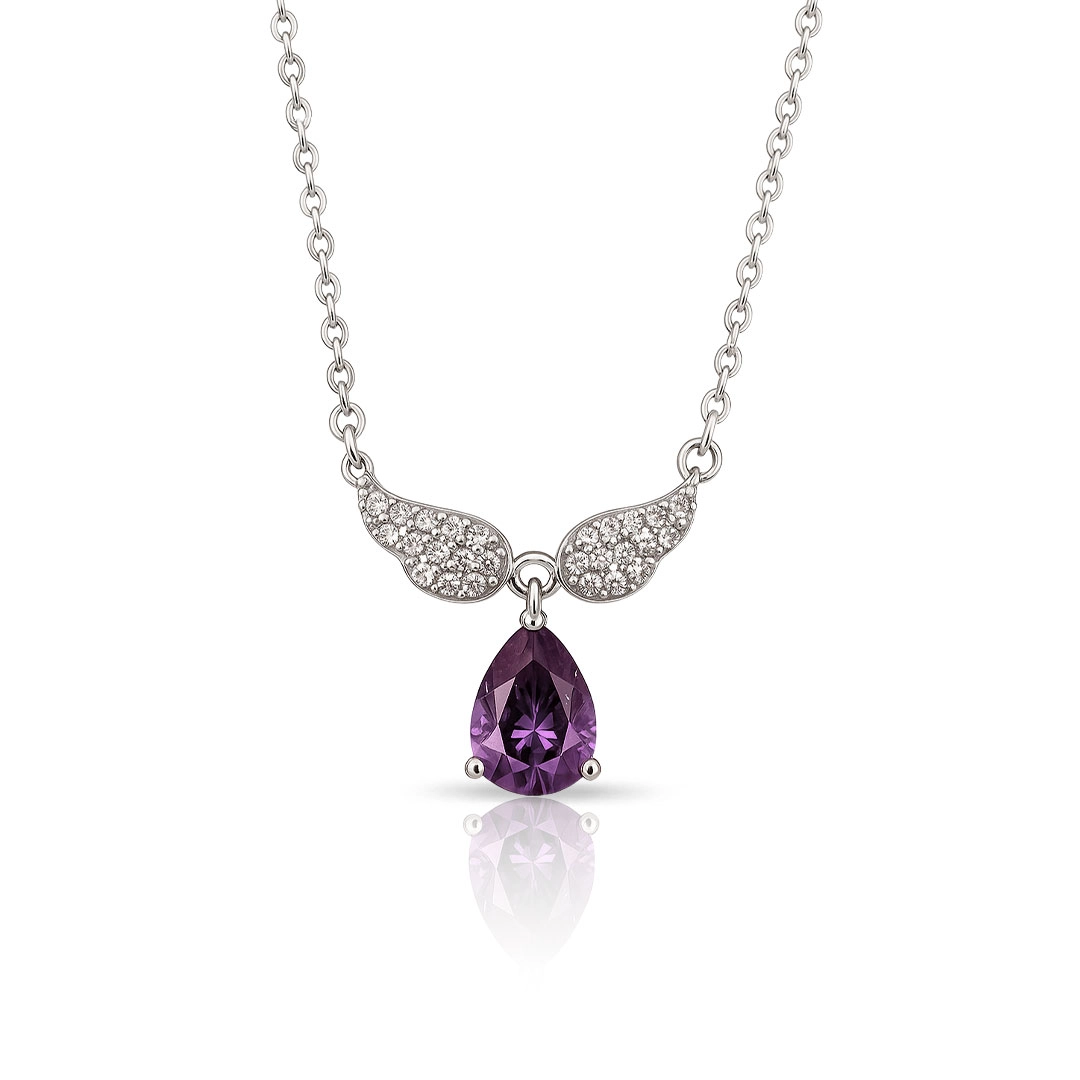 Gargantilha de Prata Blend Collection Zircônia Asas com Gota Ametista