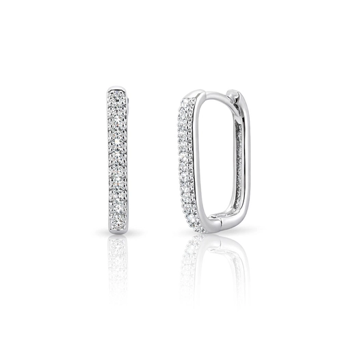 Brinco Argola Click Retangular com Zircônias Cristal M