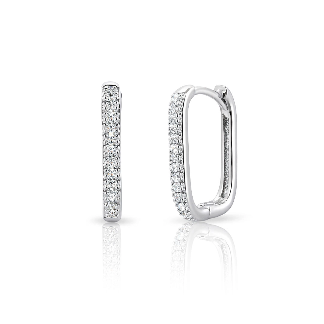 Brinco Argola Click Retangular com Zircônias Cristal M