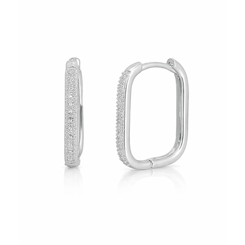 Brinco Argola Click Retangular com Zircônias Cristal