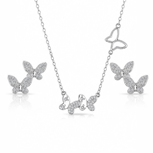 Conjunto com Borboletas e Zircônias Cristal