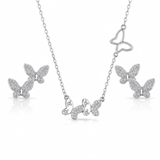 Conjunto com Borboletas e Zircônias Cristal