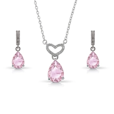 Conjunto de Prata Blend Collection Coração com Gota Rosa
