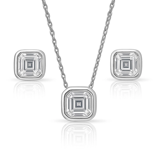 Conjunto em Prata 925 com Zircônias Quadradas em Cravação Inglesa