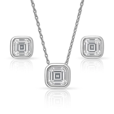 Conjunto em Prata 925 com Zircônias Quadradas em Cravação Inglesa