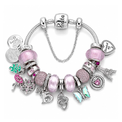 Pulseira com Berloques Rosa Linha Presents