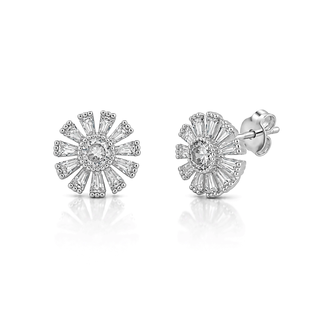 Brinco Top Flor com Zircônias Cristal Cravejadas