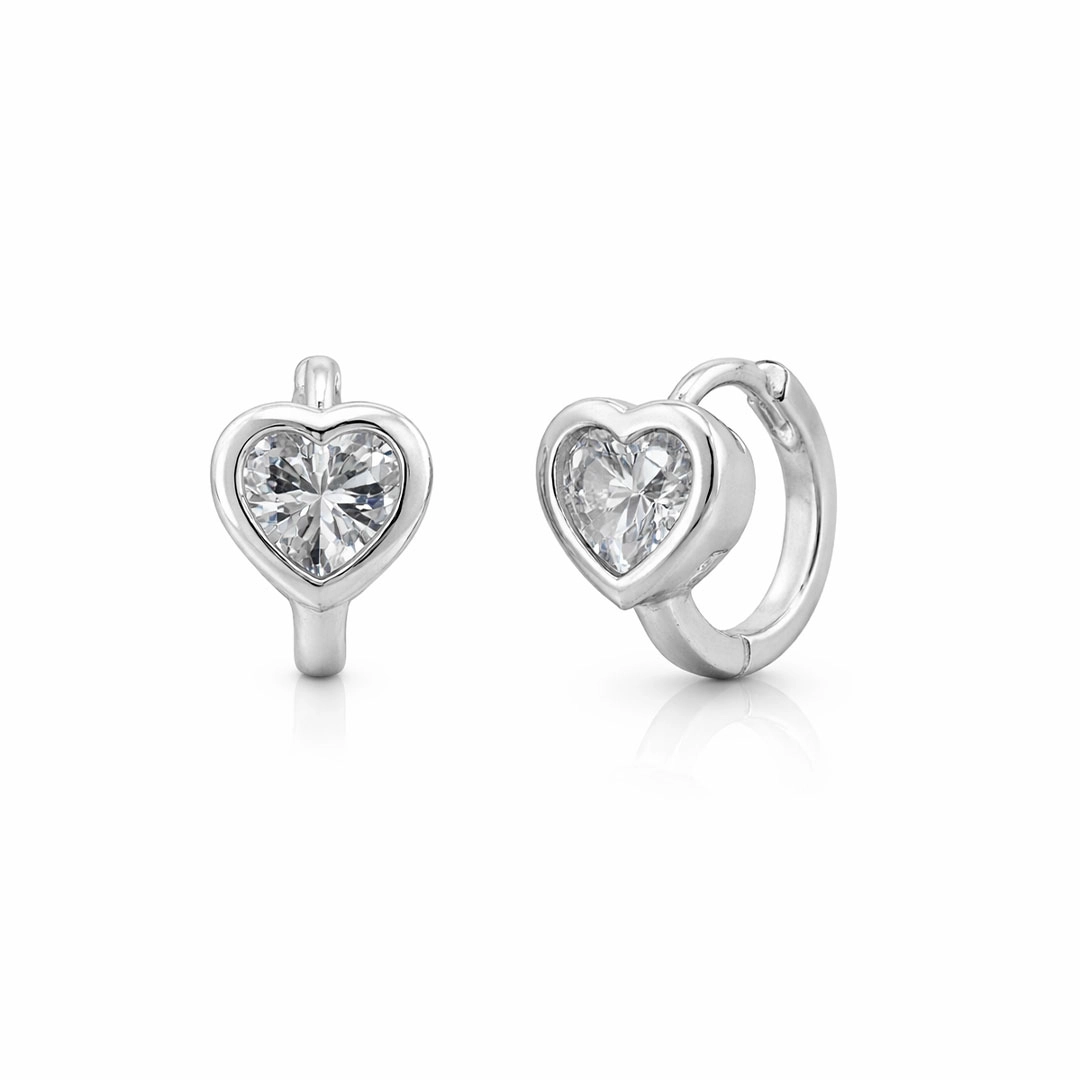 Brinco Argola Click com Coração e Zircônia Cristal
