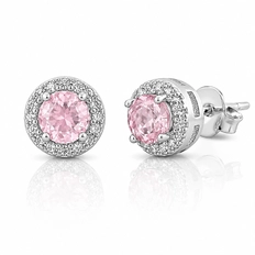 Brinco Top com Zircônia Rosa e Cristal