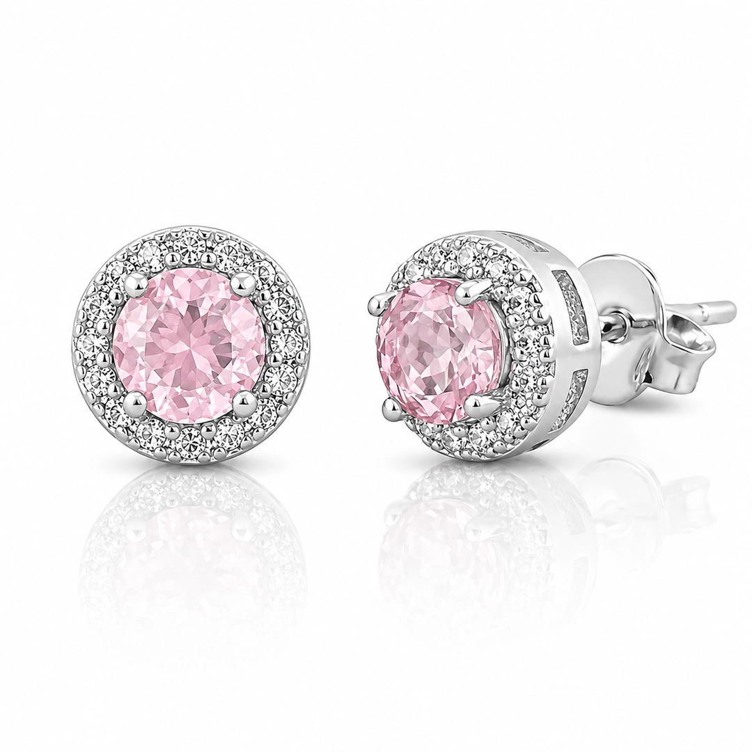 Brinco Top com Zircônia Rosa e Cristal