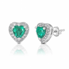Brinco Top Coração Verde Paraíba Cravejado com Zircônias Cristal