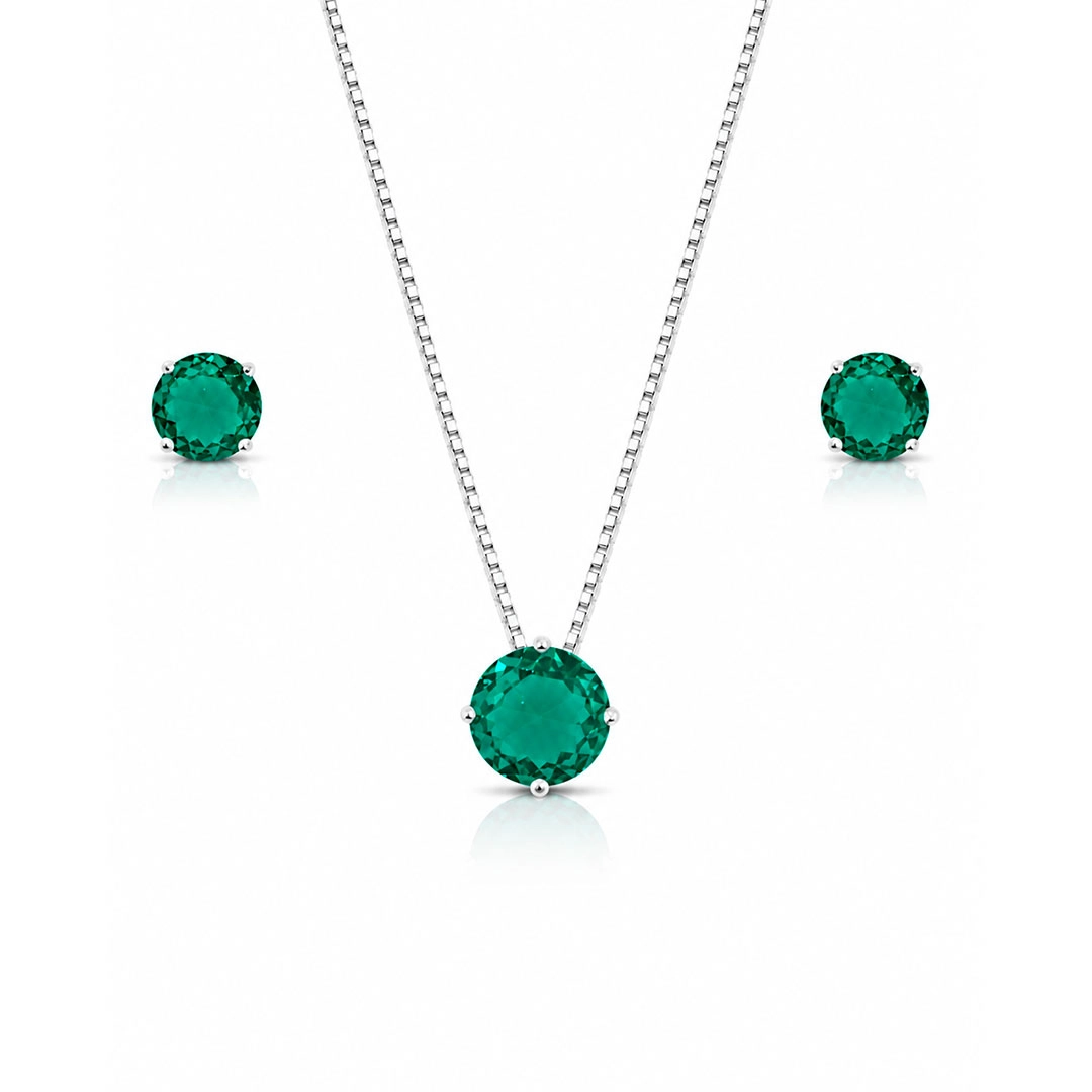 Conjunto Redondo com Zircônias Esmeralda