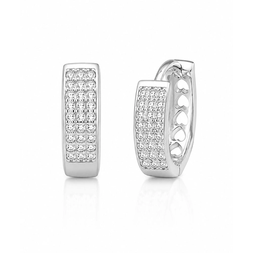Brinco de Argola Click com Três Fileiras de Zircônias Cristal