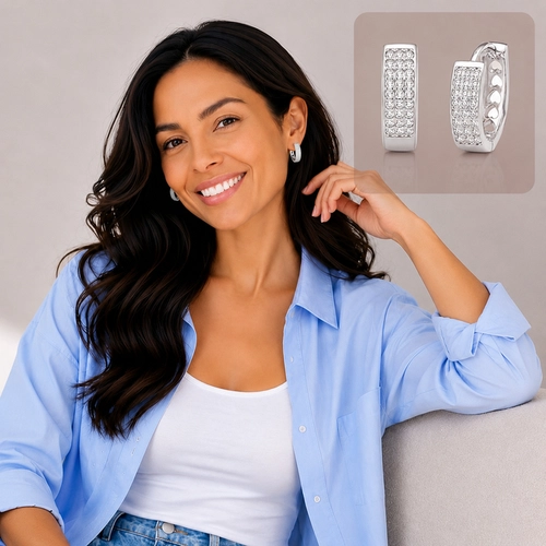 Brinco de Argola Click com Três Fileiras de Zircônias Cristal
