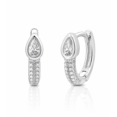 Brinco Argola Click Zircônia Gota Cristal