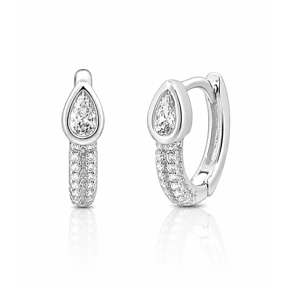 Brinco Argola Click Zircônia Gota Cristal