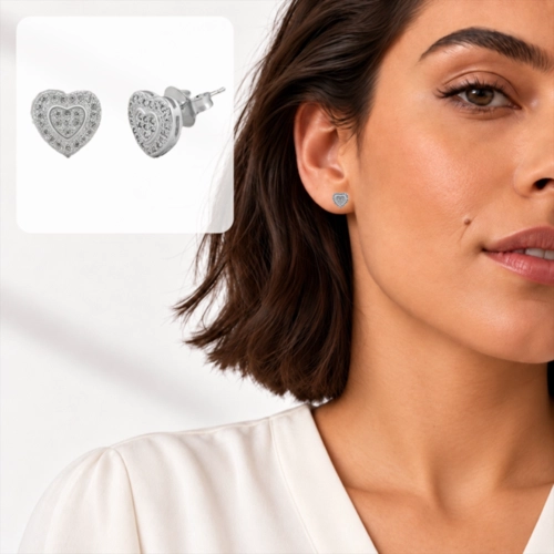 Brinco Top Coração Cravejado com Zircônias Cristal