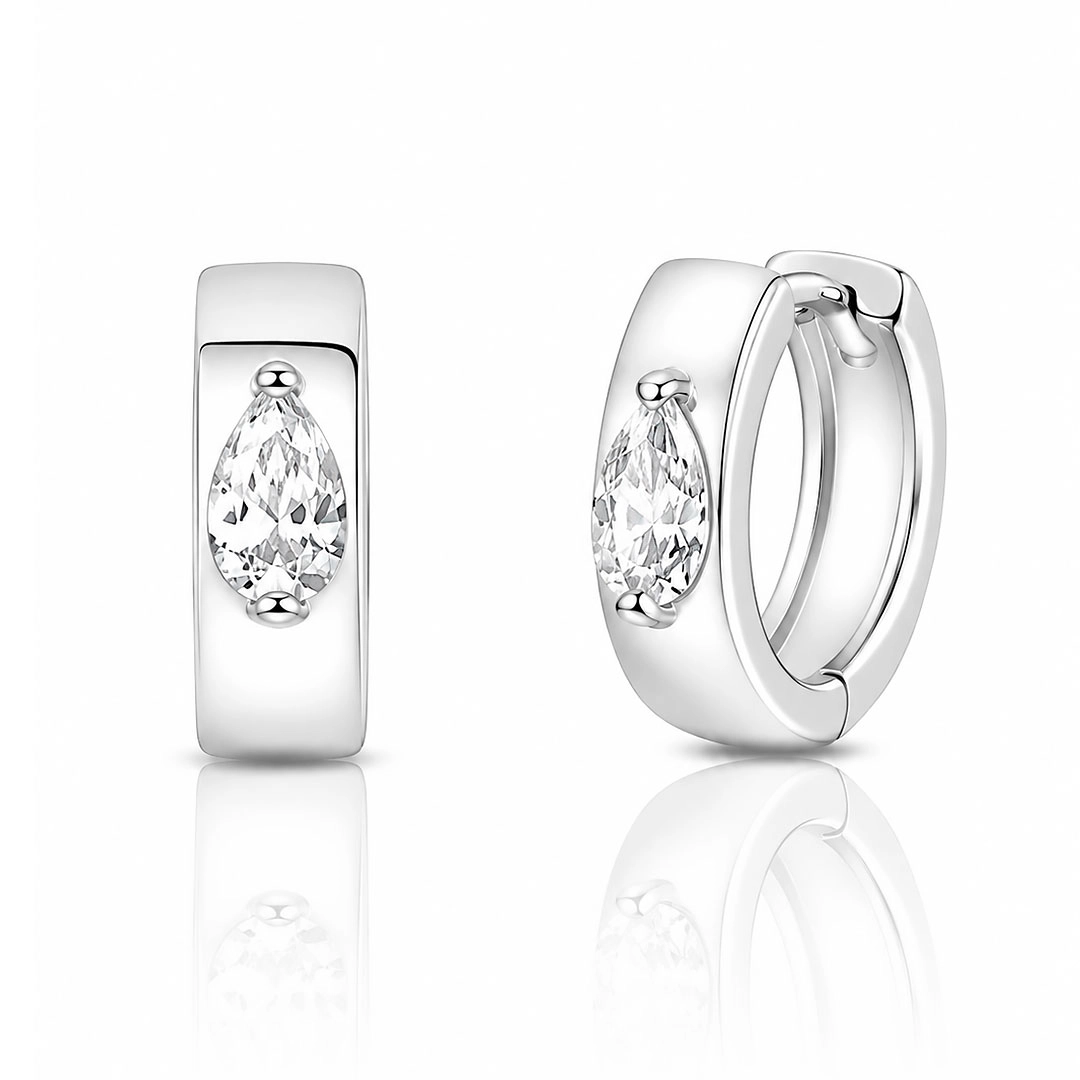 Brinco de Argola Click Espelhada com Zircônia Oval