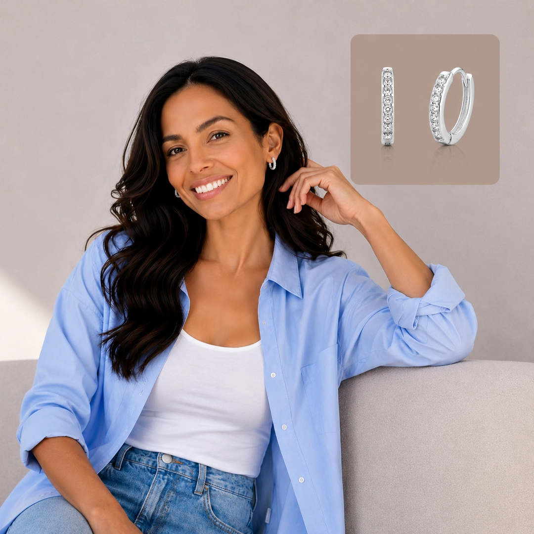 Brinco Argola Click com Zircônias Cristal