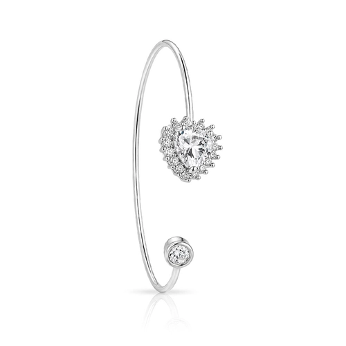 Bracelete Aberto com Coração e Zircônias Cristal