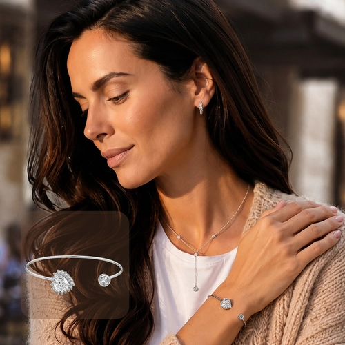 Bracelete Aberto com Coração e Zircônias Cristal