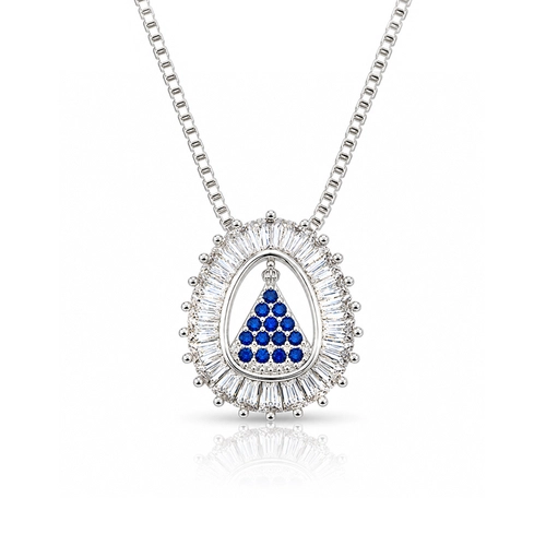 Gargantilha Nossa Senhora Aparecida com Zircônias Cristal e Safira Cravejadas