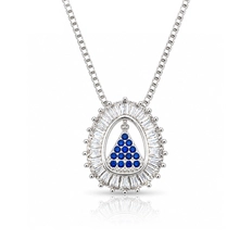 Gargantilha Nossa Senhora Aparecida com Zircônias Cristal e Safira Cravejadas