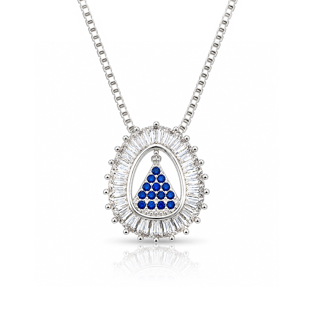 Gargantilha Nossa Senhora Aparecida com Zircônias Cristal e Safira Cravejadas