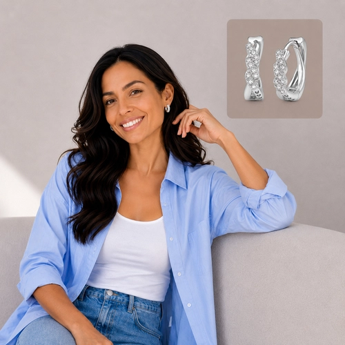 Brinco Argola Click Trançada com Zircônias Cravejadas