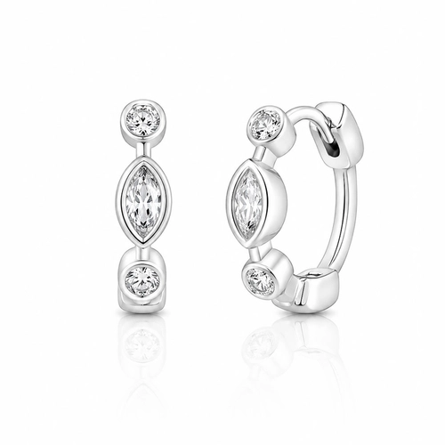 Brinco de Argola Click Delicada com Zircônias Cristal