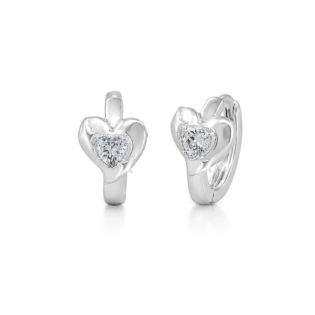 Brinco Argola Click com Coração Espelhado e Zircônia Cristal