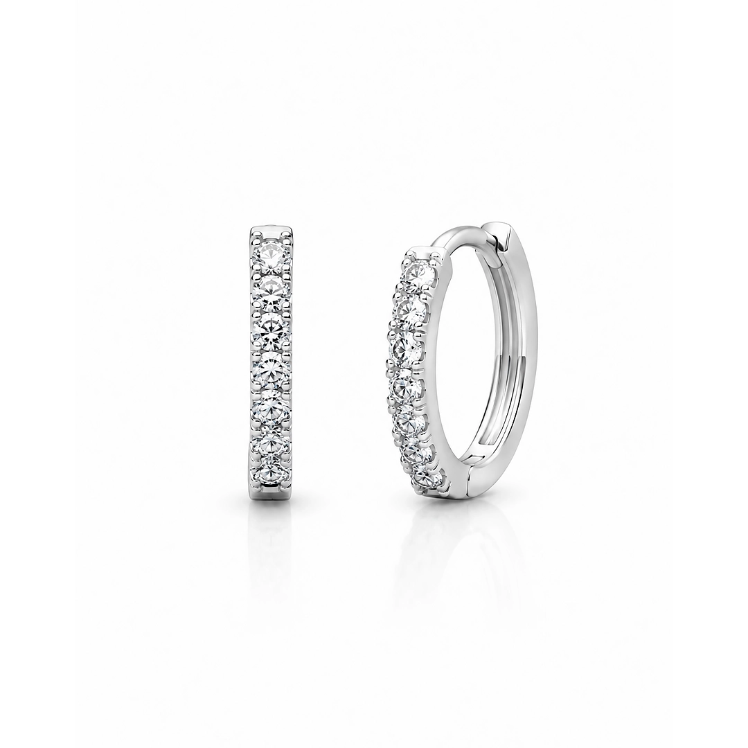 Brinco de Argola Click Médio com Zircônias Cristal