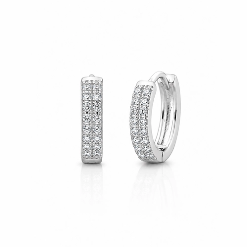 Brinco Argola Click com Duas Fileiras de Zircônia Cristal M