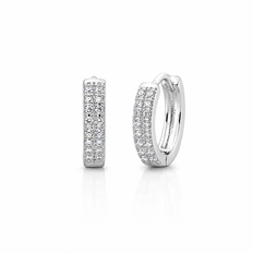 Brinco Argola Click com Duas Fileiras de Zircônia Cristal M