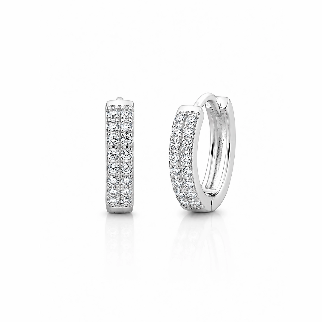 Brinco Argola Click com Duas Fileiras de Zircônia Cristal M