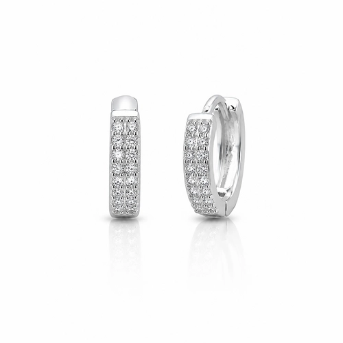 Brinco Argola Click com Duas Fileiras de Zircônia Cristal P