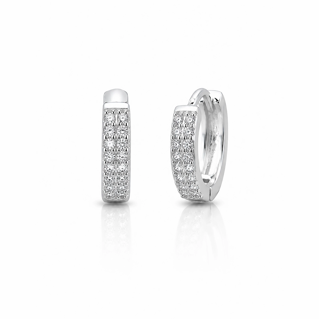 Brinco Argola Click com Duas Fileiras de Zircônia Cristal P
