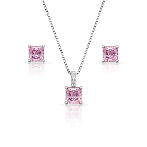 Conjunto Quadrado de Zircônias Rosa